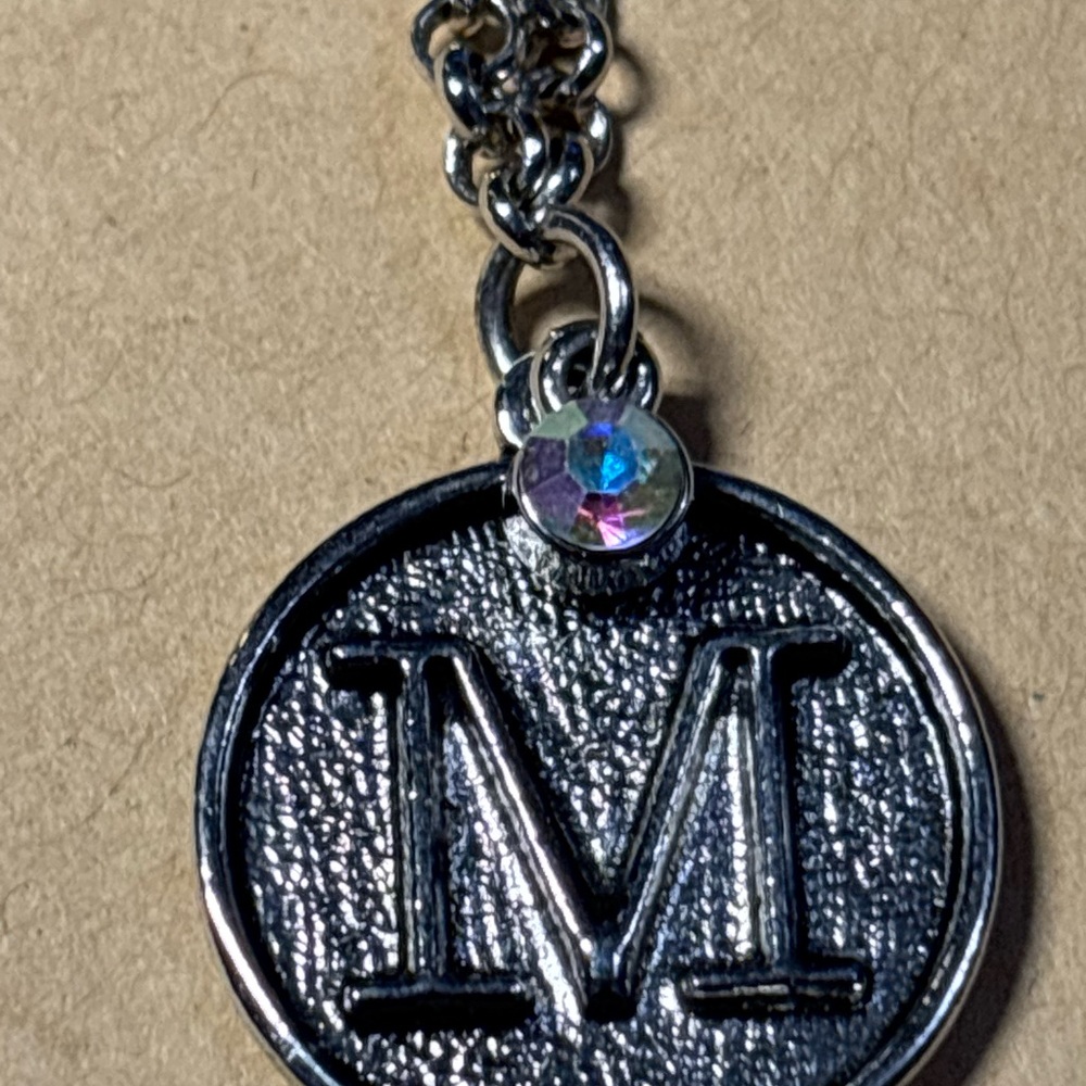 Silver Initial 'M' Pendant Necklace - Picture 2 of 5
